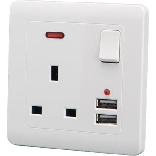Socket UK Plug Two USB Charging Charger Port Universal Round Edge White