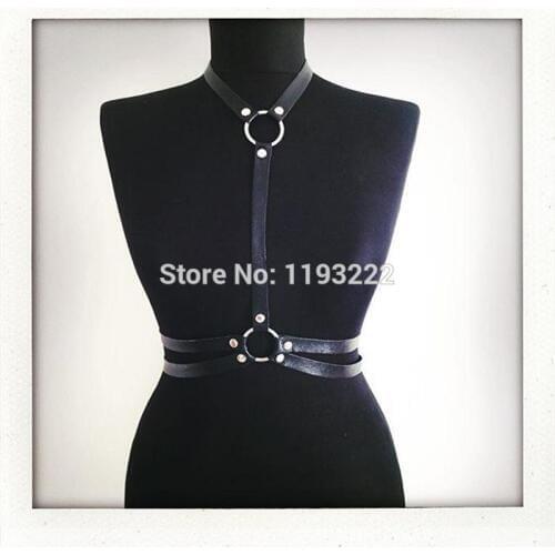 Sexy Women Girl Punk Goth 100% Handcrafted Halter Choker Leather Women Harness Waist Belt Straps