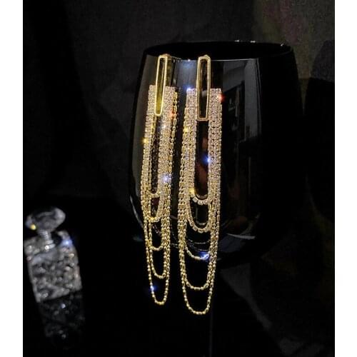 Annual meeting banquet personality fashion tassel ultra long shiny earrings earrings show the face a small number of designsense