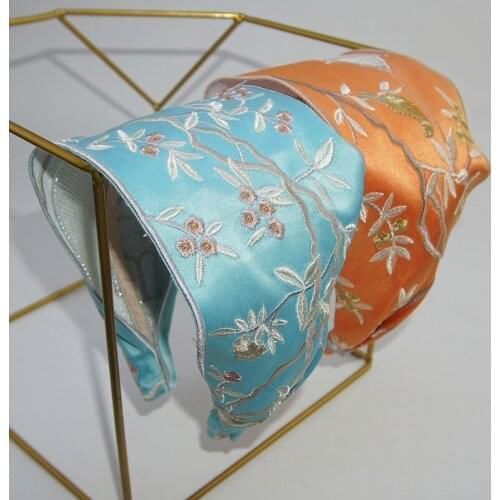 Wide Satin Embroidery Headbands For Women Hairbands Hair Accessories Korea Headband for Girls Hairband Geometry Head Wrap