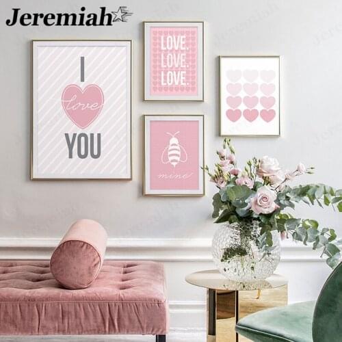 Nordic Romantic Pink Love Canvas Painting Simple Love Letter Poster Wall Art Modern Living Room Home Decoration Accessories