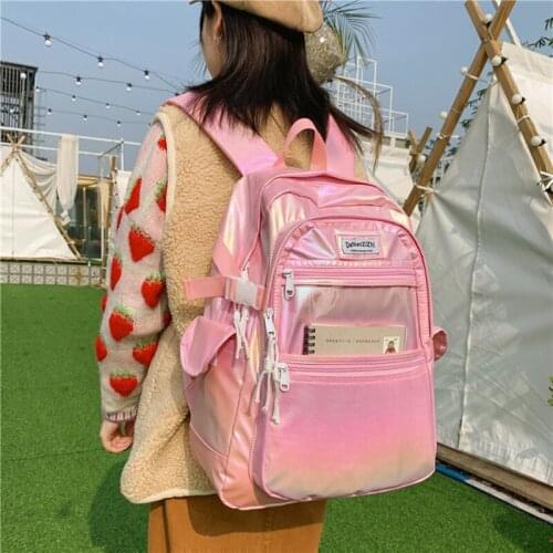 New Laser Backpack Fashion Gradient Girls Bagpack High School Teens Students Schoolbag Waterproof Multi-pocket Bookbag Rucksack