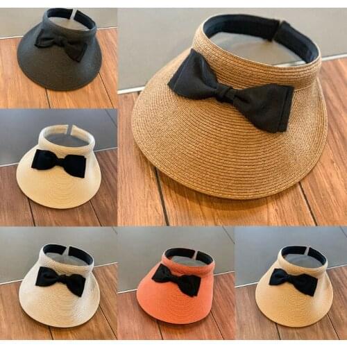 Women Ladies Summer Woven Empty Beach Hat Solid Color Large Wide-Brim Anti-UV Breathable Sun Hat