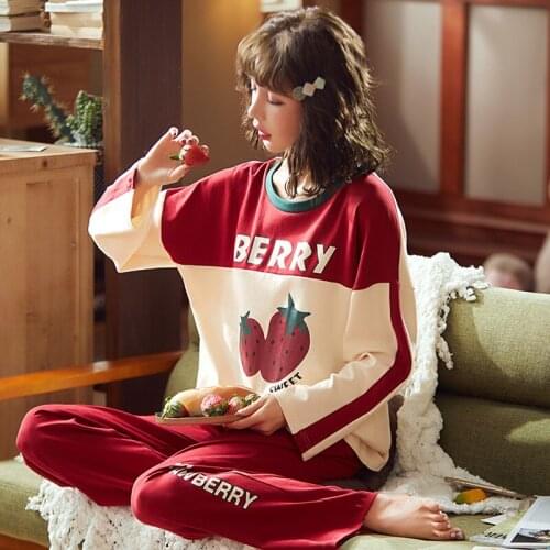 Womens Full Sleeve Spring And Autumn Pure Cotton Cartoon Cute Soft Winter Homewear Pajamas