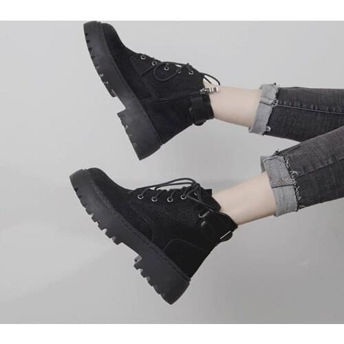 Ankle Boots PU Leather Women Flat Platform Short Boots Ladies Shoes Fashion Autumn Winter Boots