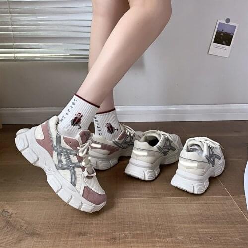 Thick-soled Increased Low-top Lace-up Womens Shoes Fashion Spring and Autumn New Style Mesh Breathable Casual Sports Shoes