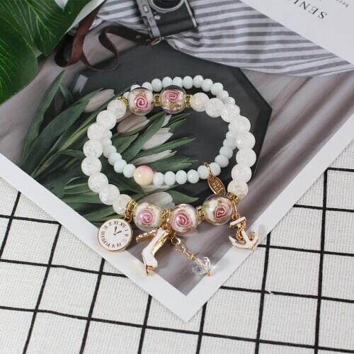 Bohemia natural stone beading Bracelet for women crystal forest small leaves pearl girl seaside holiday jewelry women presents