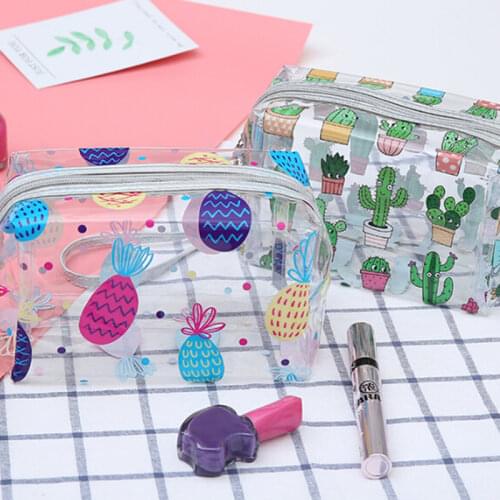 Female PVC Cactus Pineapple Makeup Storage Pouch Case Cute Beach Wash Organizer Bag Women Travel Clear Toiletry Cosmetic Bag