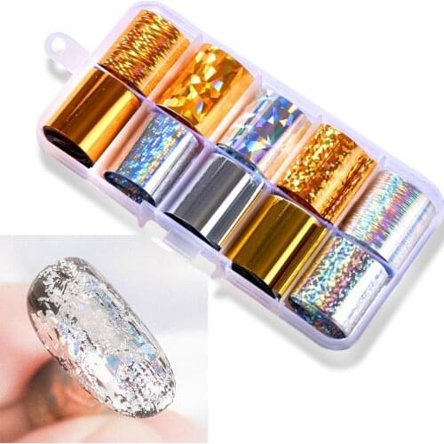 1 Box Holographic Nail Foil Set 2.5*60cm Gold Silver Holographic Transfer Sticker Laser DIY Manicure Starry Sky Decals