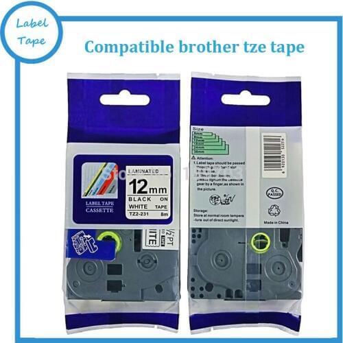 12mm*8m Tz 231 Tze231 Black on White tz Laminated P touch 12mm tze-231 Label Tape Cartridge tz231 tz-231
