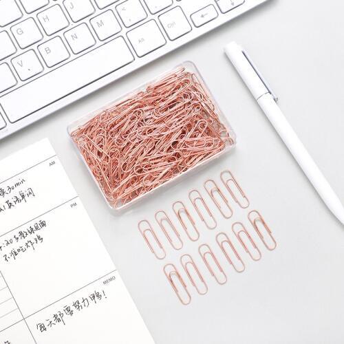120 pcs/box 28mm steel standard paper clips Creative Nickel plated Rust-proof Rose gold Paper clips Advanceds office stationery