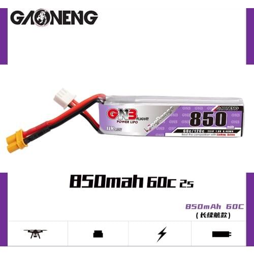 2PCS Gaoneng GNB 2S 850mAh 7.6V 60C HV Lipo Battery with XT30 Plug for Happymodel FPV Racing Cine Whoop BetaFPV Drone RC Parts