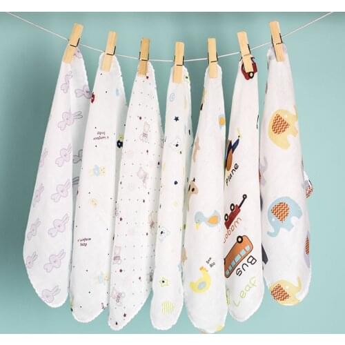 3PCS Double Cotton Bibs Cartoon Towels Print Saliva Towel Baby Towels Gauze Handkerchiefs Boys Girls Triangle Saliva Hand Towel