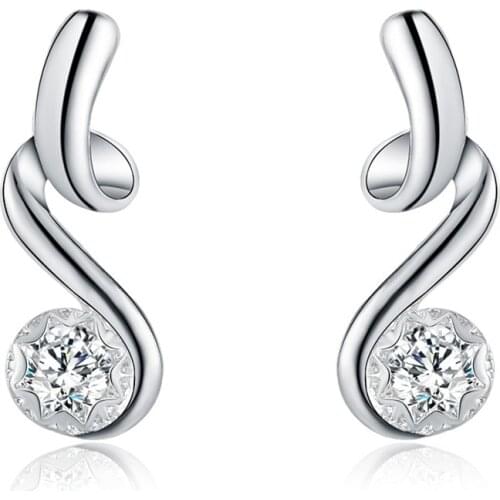 925 Sterling Silver S Shaped AAA zircon Crystal Earrings for Women Charm Jewelry Gifts