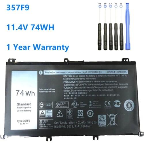 357F9 Laptop Battery For Dell Inspiron 15 7559 7000 7557 7567 7566 5576 5577 P57F P65F INS15PD-1548B Battery 357F9 11.1V 74WH