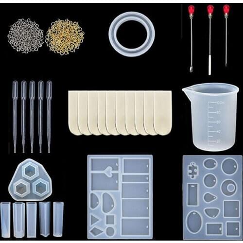 Aouke DIY Bracelet Pendant Epoxy Mold Set Crystal Silicone Mold with Dripper Stirring Rod Claw Nail Jewelry Accessories Mould
