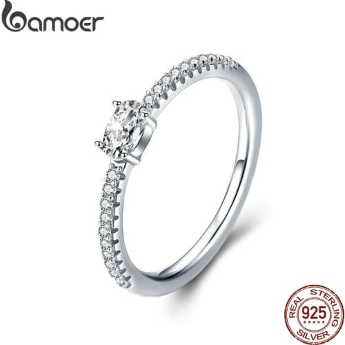 BAMOER Wedding Ring Sterling Silver 925 Clear Cubic Zirconia Engagement Rings for Women Promise Statement Jewelry SCR524