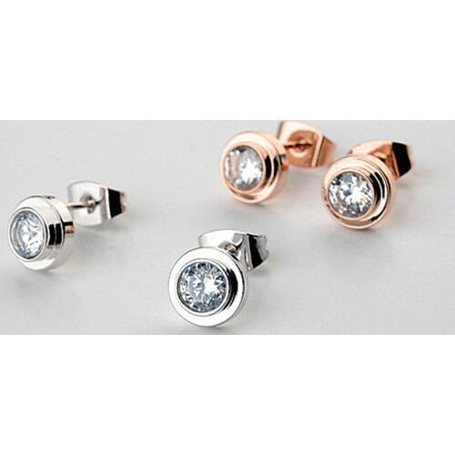 Brand TracysWing Simple Fashion Trendy Stud Earrings for women Austrian Crystal Gold Color Copper Zirconia # RG881142White