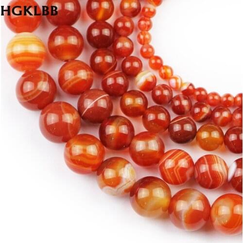 HGKLBB Red stripes carnelian Natural Stone 4/6/8/10/12MM Round Spacer Loose Beads For Jewelry making DIY Bracelet Accessories