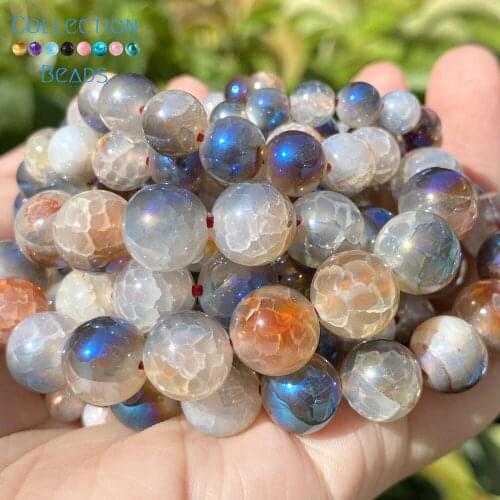6/8/10mm Natural Stone Beads Purple Colorful Cracked Agates Round Spacer Loose Beads For Jewelry Making DIY Bracelet Accessories
