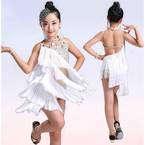 Tassels Children Latin Dance Dress Paillette Girls Ballroom Dance Competition Dresses Vestidos De Baile Latino Dance Costume 90