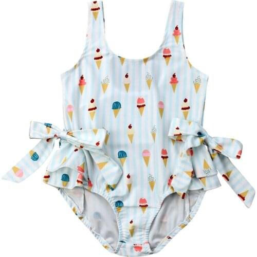 Toddler Kid Baby Girl Swimwear Ice Cream Bow Bikini Sleeveless Swimsuit Swimming Clothes Outfit 1-5Y