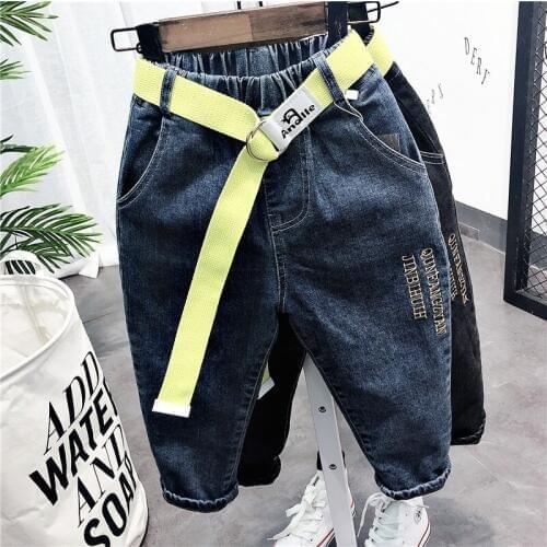 Boys Jeans 2019 Autumn Winter New Toddler Denim Pants Kids Boys Fashion Jeans Pants with Belt Childrens Cowboy Trousers Jeans