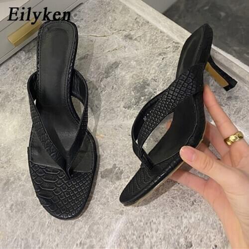 Eilyken New Brand Women Slipper 2021 Summer Outdoor Sandal Slip On Flip Flop Ladies Thin High Heels Slides Elegant Female Shoes