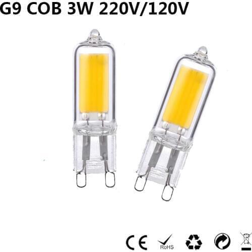 Halogen-shape LED Bulb G9 COB LED 220V/240V/110V/120V 3W High Power Tube Clear Glass LED Lamp 10pcs/lot