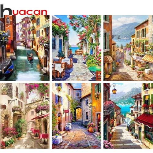 Huacan 5D Diamond Painting Street Full Square&Round Diamond Embroidery Mosaic Landscape Home Decorations
