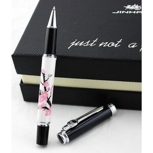 JINHAO 8802 EXECUTIVE WHITE PORCELAIN ROLLER BALL PEN PLUM BLOSSOM PRINTED Luxury Metal Rollerball Pen