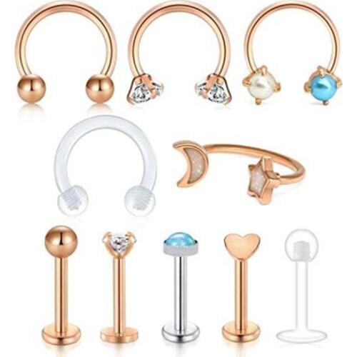 Lip Rings Studs 16G Surgical Steel Nose Septum Rings Horseshoe Barbell Hoop Clear Retainer CZ Labret Helix Daith Lobe Tragus
