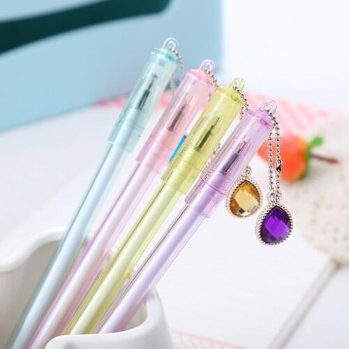 4pc Kawaii Sweet Heart Gem Pendant Gel Pen Cartoon Black Signature Writing Pen Accessories Office School Supplies Stationery