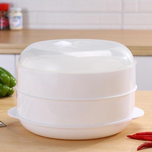 Round Single/Double Tier Microwave Food Steamer Kitchen Veggies Fish Cookware Steaming Rack Kitchen Steamer Tray