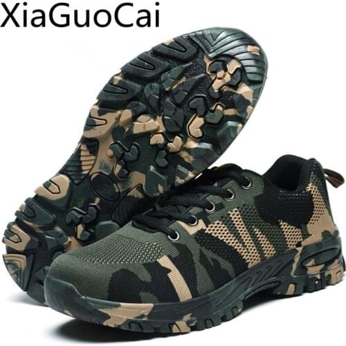 Flying Woven Men Camouflage Shoes Labor Insurance Male Safety Shoes Anti-smashing Casual Shoes