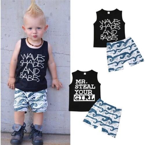 Baby Summer Clothing Toddler Baby Boy Clothes Sleeveless Letter O Neck Top T Shirt High Waist Shorts 2Pcs Sets Outfit