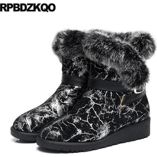 Fur Silver Warm Ankle Snow Furry Casual Booties Slip On Flat Metal Shoes Winter Boots Women Chinese Ladies Female New 2017