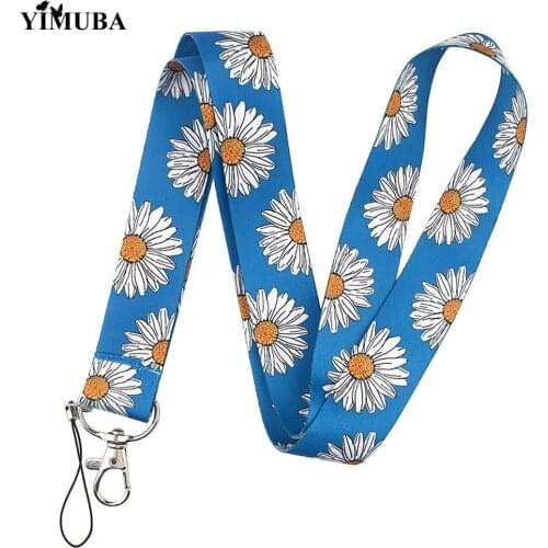 Cute Daisy Lanyards Keychain Fresh Sweet Pattern Soft Ribbon Phone Neck Straps USB Student Card Badge Holder Keycord Accessories
