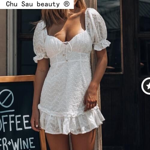 New Fashion French Sweet Floral Embroidery Mini Dress Women Party Evening Deep V-neck Ruffles Dresses Female Vestido De Moda