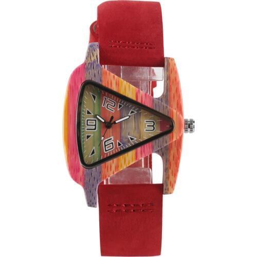 Fashion Colorful bamboo Unique Triangle Hollow Wood Watch Creative Leather Watch Digital Wristwatch Gift Relogio Feminino