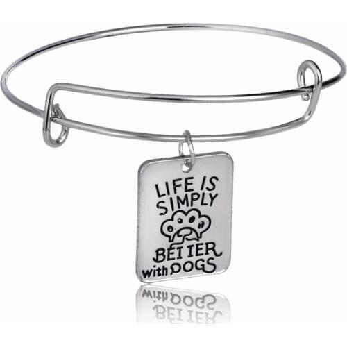 Cartoon Pet Claw Paws Bangle Life Is Simply Better With Dogs Bracelets Animal Rescue Dog Lover Women Birthday Xmas Jewelry Gifts