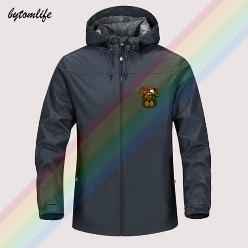 Route 66 Eagle Metal Sign Autumn Winter Sailing Hiking Outdoor Hooded Windproof Jacket Men Top Quality Soft Asian Size
