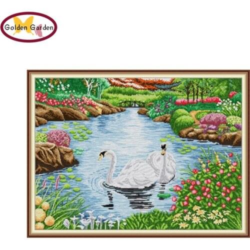 GG Swan Lake Animail Joy Sunday Cross Stitch kits Embroidery Needlework 11CT14CT Cotton Canvas Cross Stitch Set for Home Decor