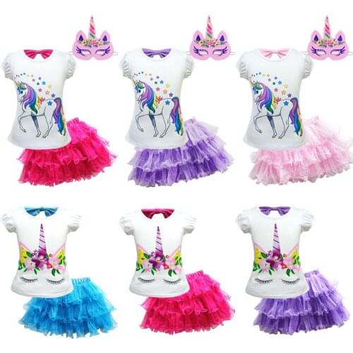 Unicorn Girls Clothing Sets Summer Cotton T-shirt + Lace Dress 2pcs Suit For Girl Kids Clothes Set 2-10 Years Children Clothing