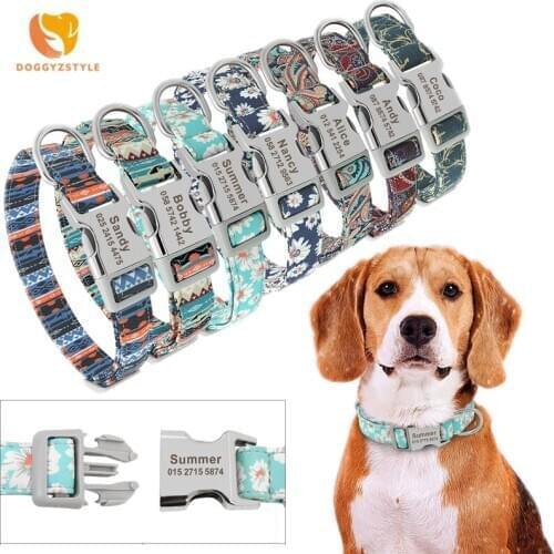Customized Printed Pet Collar Nylon Cat Dog Collar Personalized Free Engraved Puppy ID Name Collar for Small Medium Large Dogs
