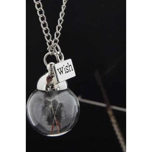 Glass Bottle Necklace Natural Dandelion Seed In Glass Long Necklace Make A Wish Glass Bead Necklace Jewelry For Best Friends