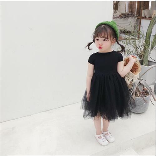 Girls Dresses for Party and Wedding Fashion Korean Short-sleeved Mesh Stitching Kids Dress Clothing Summer Toddler Baby Dress