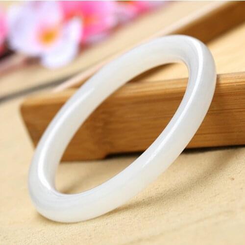 Genuine Natural White Jade Bangle Bracelet Charm Jewellery Fashion Accessories Hand-carved Lucky Amulet Gifts For Women Her Men
