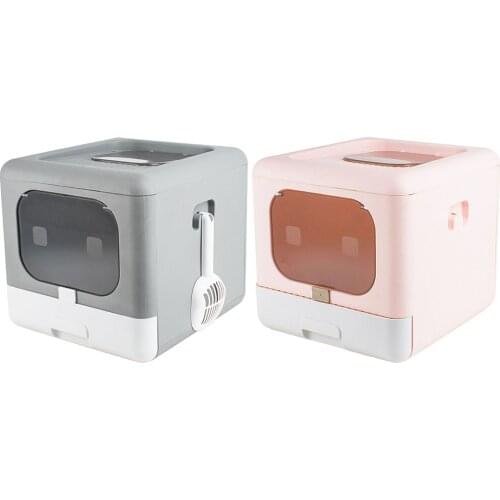 Portable Cat Litter Box with Lid Foldable Cats Litter Tray with Top Entry Pet Toilet with Scoop Large Inside Room for Kitten