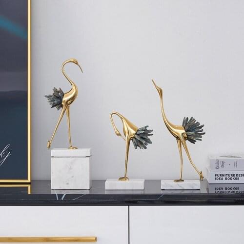 Luxury Modern Crystal Crane Decoration New Modern Style Home Ornaments Wine Cabinet TV Cabinet Display Gold Metal Marble Craft